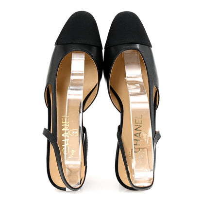 Chanel Goatskin Grosgrain Cap Toe CC Slingback Pumps 35 Black 2 of 9