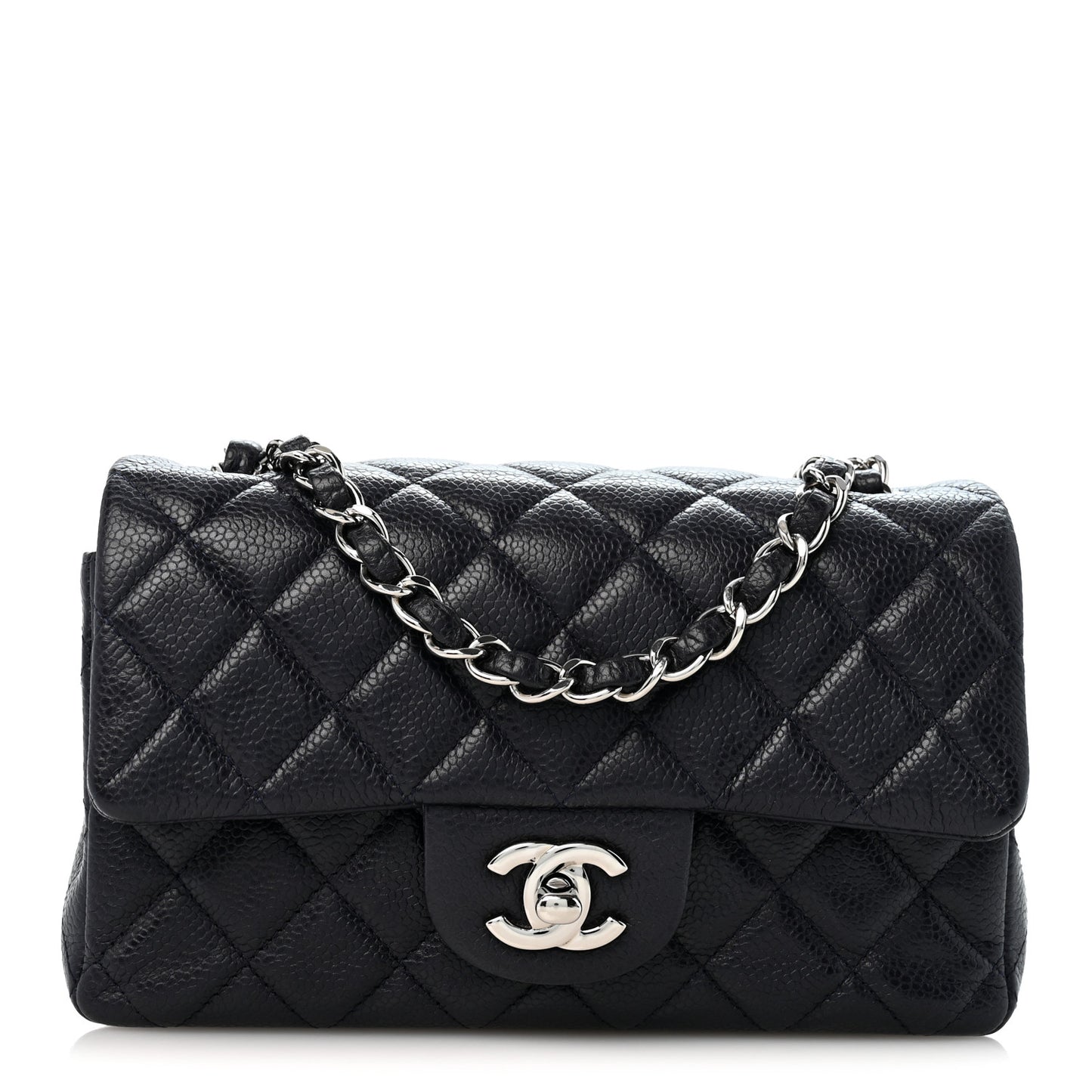 Caviar Quilted Mini Rectangular Flap Navy