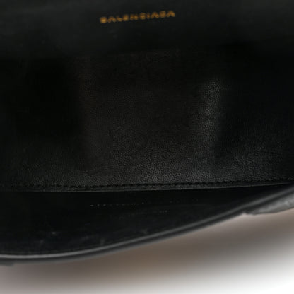 Balenciaga Shiny Calfskin Crocodile Embossed Hourglass Top Handle Bag XS Black 5 of 9