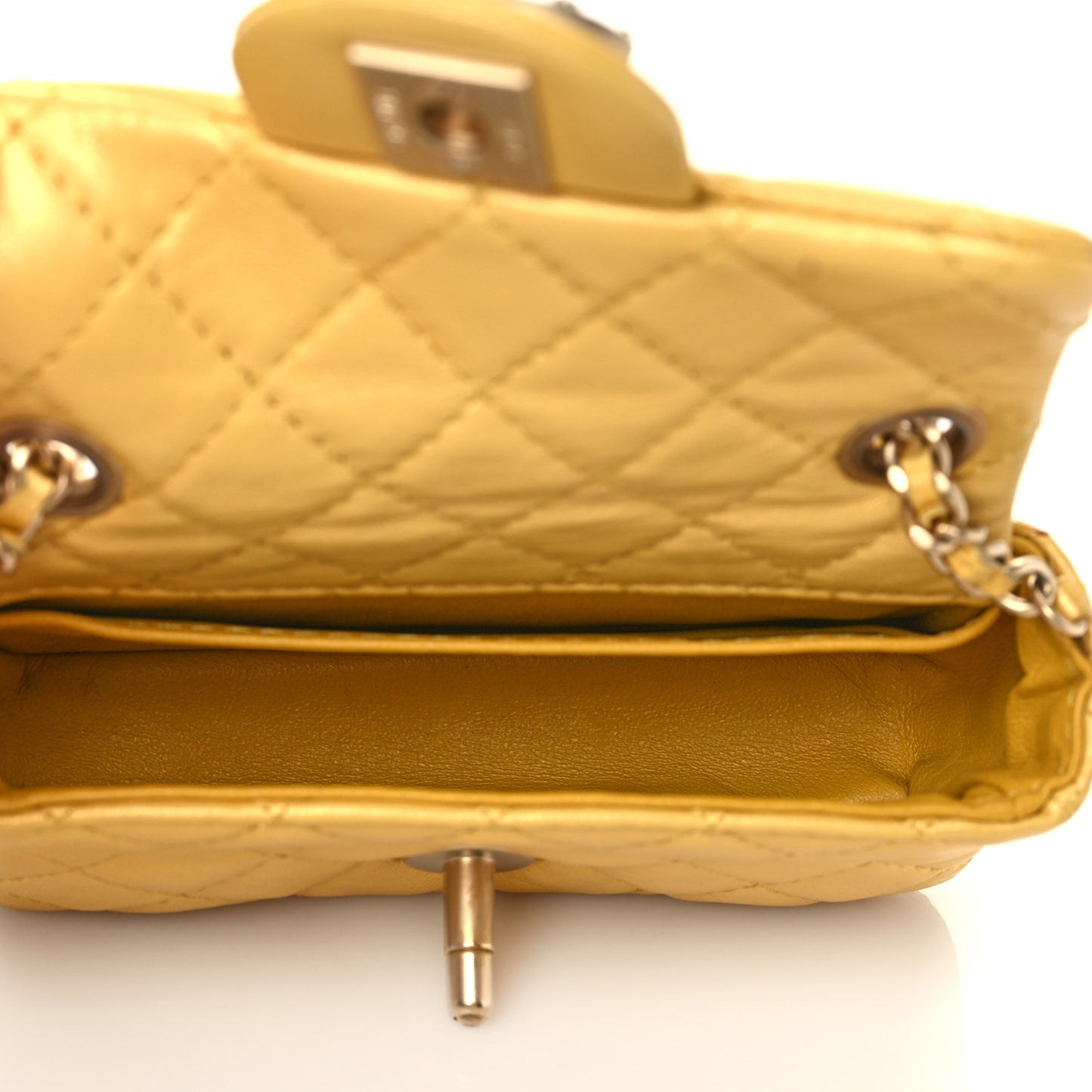 Iridescent Lambskin Quilted Extra Mini Precious Jewel Flap Yellow