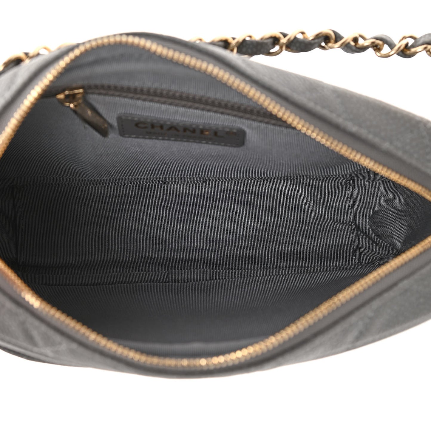 Iridescent Caviar Flat Quilted Small Coco Tassel Camera Case Grey