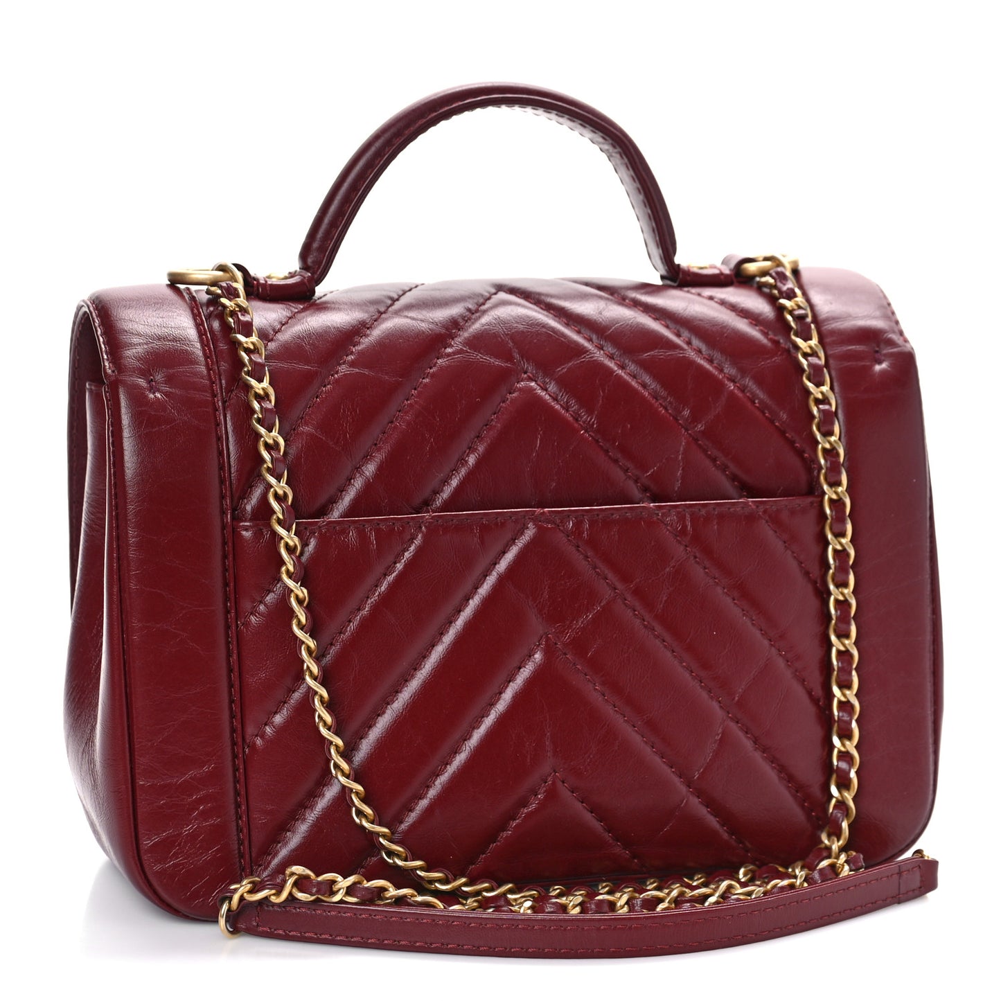 Calfskin Chevron Quilted Top Handle Flap Red