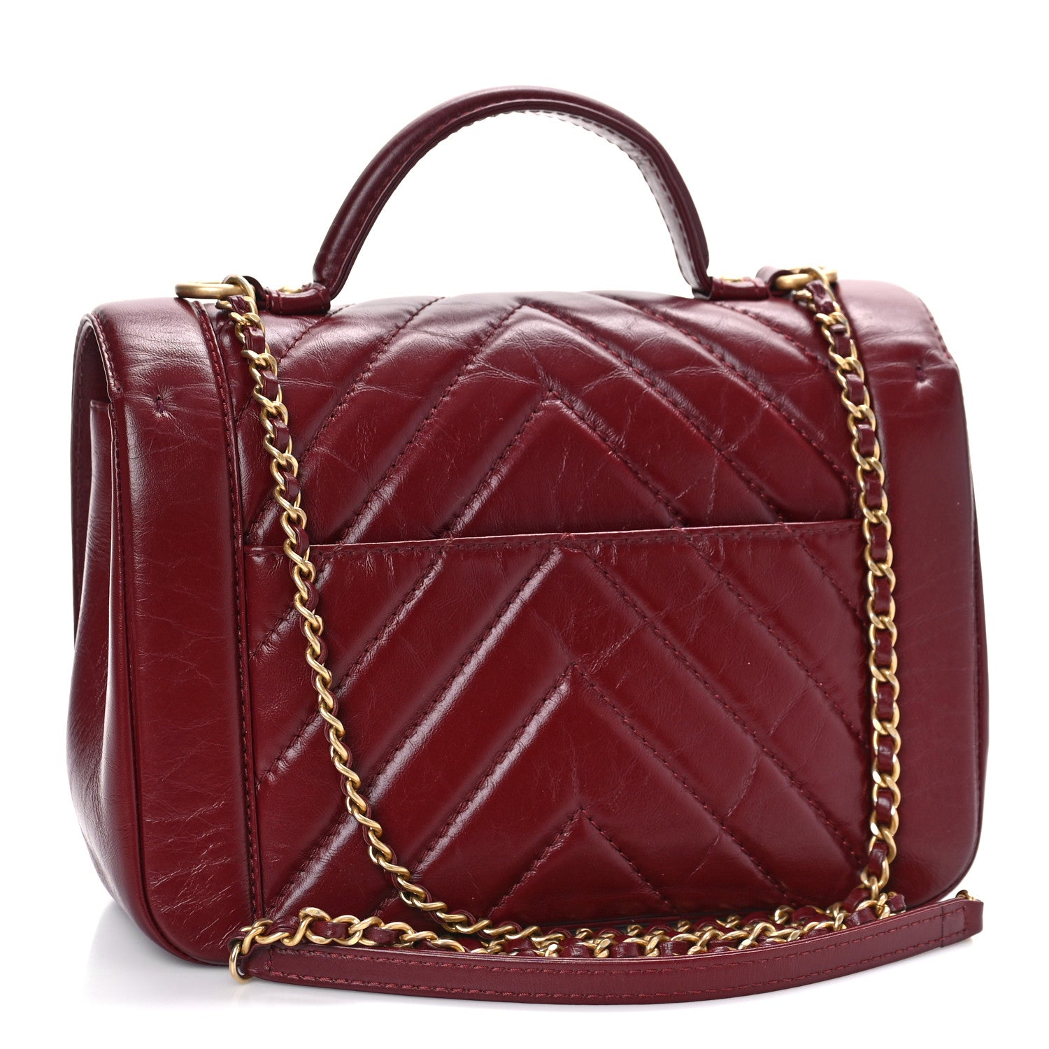 Chanel Calfskin Chevron Quilted Top Handle Flap Red 3 of 9