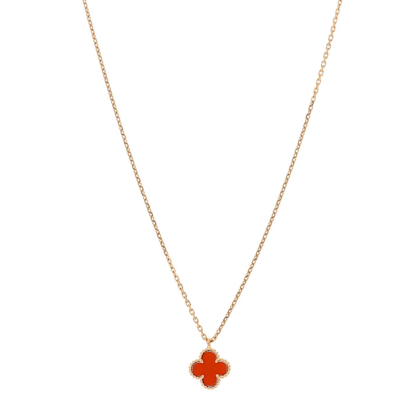 18K Rose Gold Carnelian Sweet Alhambra Pendant Necklace