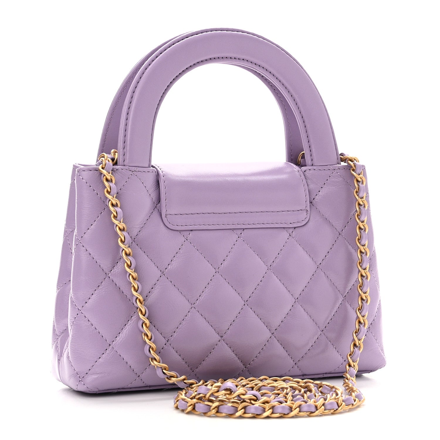 Chanel Shiny Aged Calfskin Quilted Nano Kelly Shopper Lilac 3 of 10