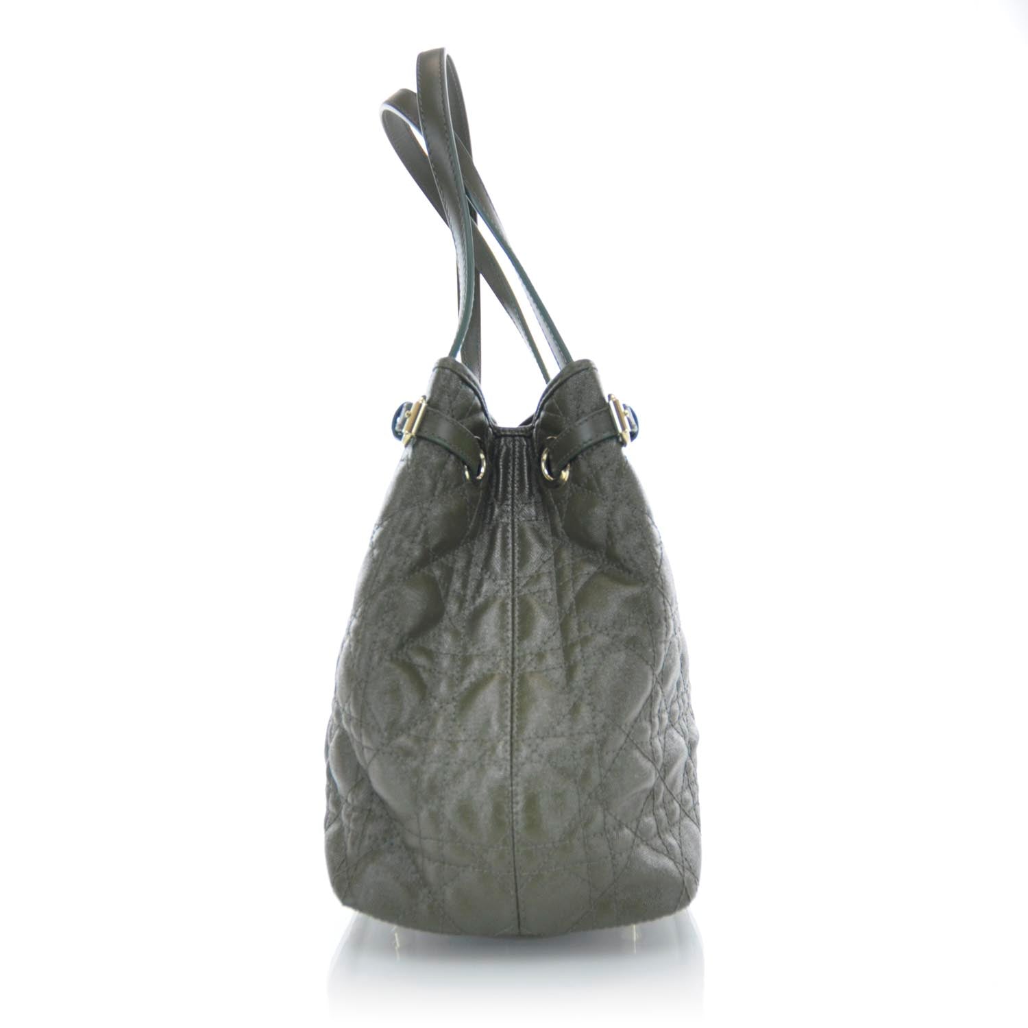Christian Dior Coated Canvas Cannage Small Panarea Tote Olive 6 of 9