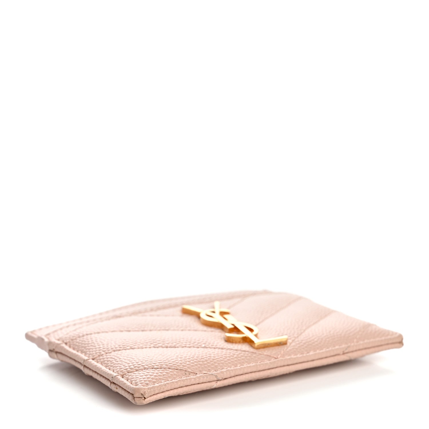 Saint Laurent Grain De Poudre Matelasse Chevron Monogram Credit Card Case Pale Pink 4 of 8
