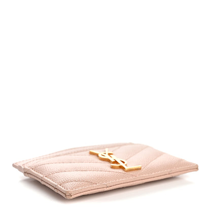 Saint Laurent Grain De Poudre Matelasse Chevron Monogram Credit Card Case Pale Pink 4 of 8