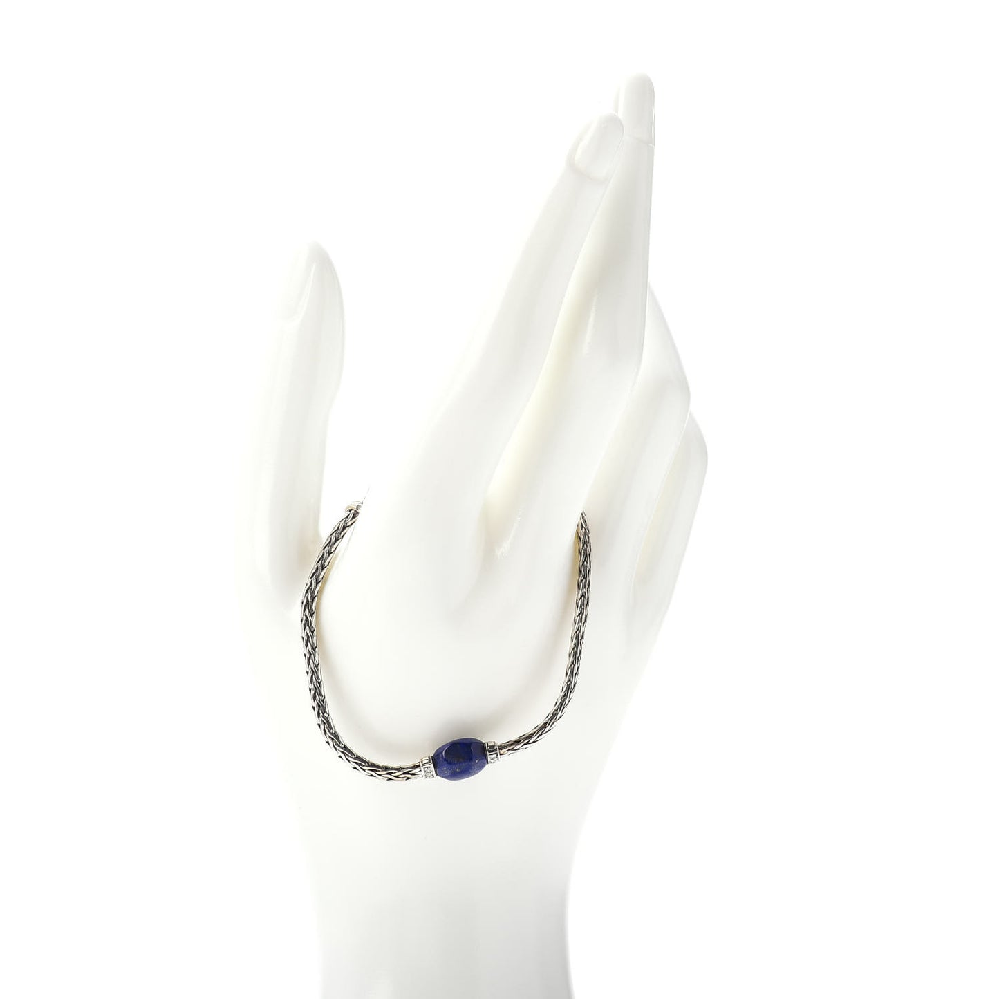 Sterling Silver Diamond Lapis Lazuli Slim Classic Chain Bracelet