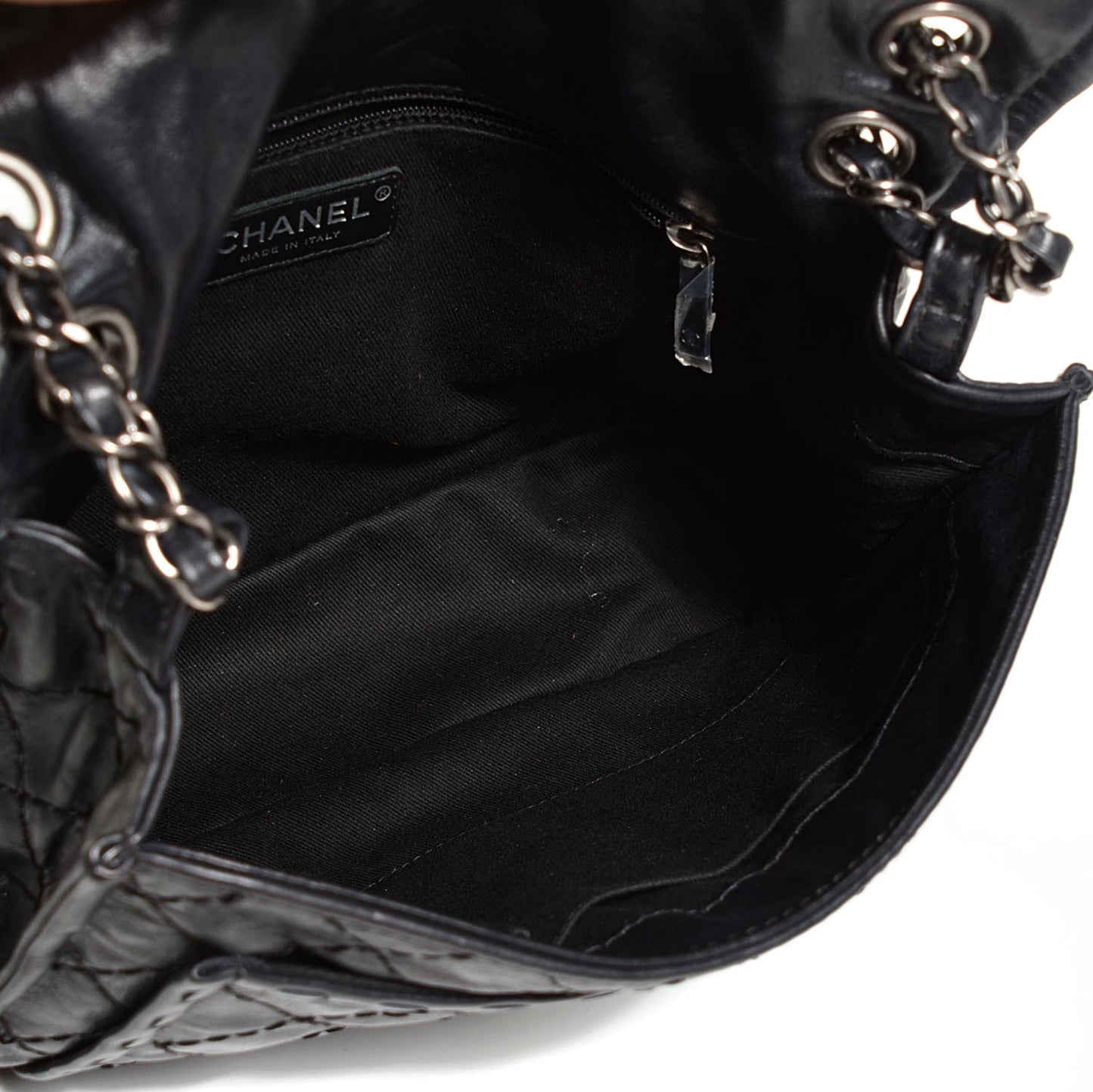 Aged Crumpled Calfskin Small Vintage Flap Black