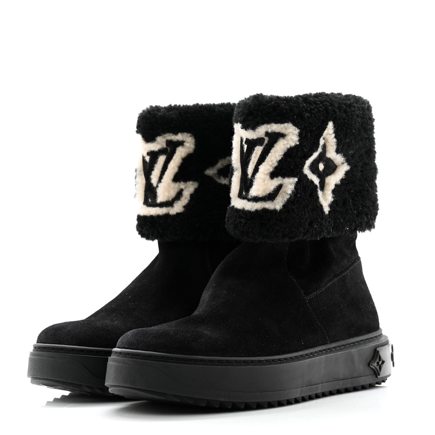 Louis Vuitton Suede Calfskin Shearling Snowdrop Flat Ankle Boot 36 Black 3 of 9