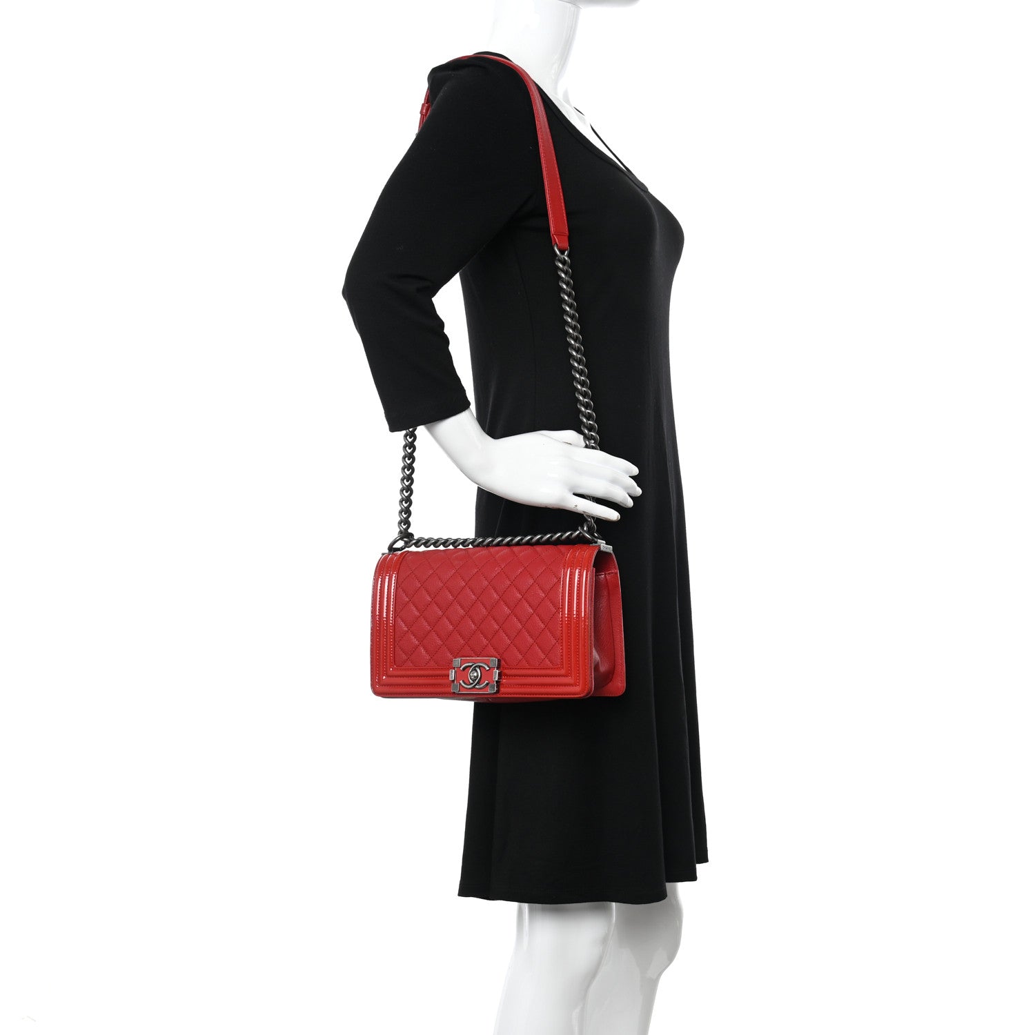 Chanel Goatskin Quilted Patent Medium Duo Boy Flap Red 2 of 10