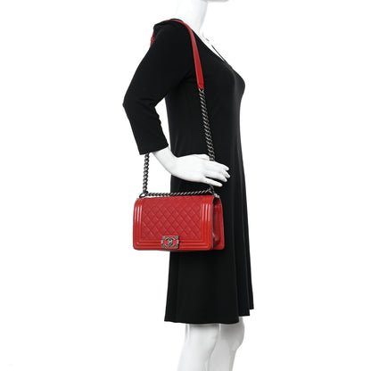 Chanel Goatskin Quilted Patent Medium Duo Boy Flap Red 2 of 10