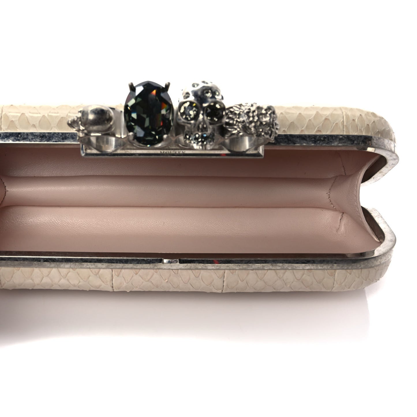 Snakeskin Knuckle Box Clutch Beige