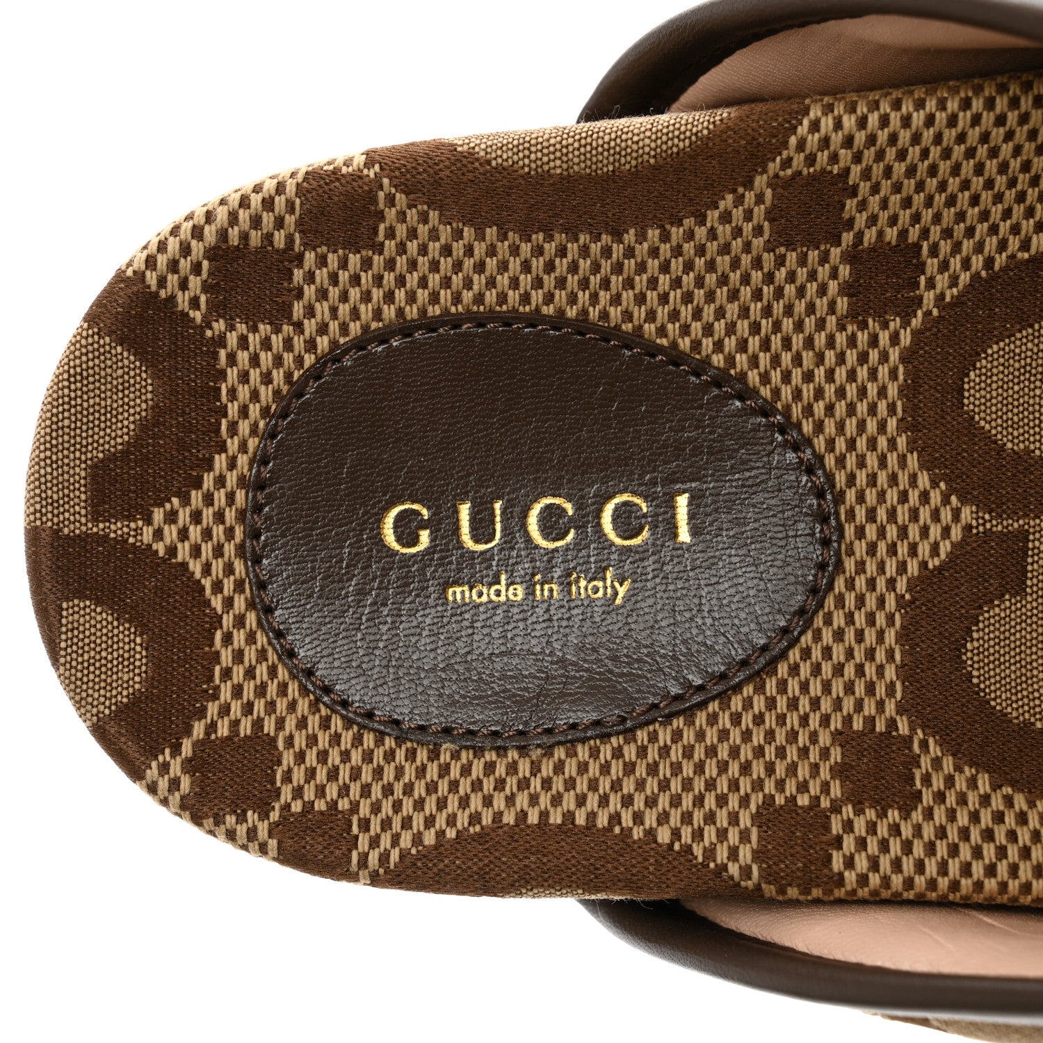 Gucci Monogram Jumbo GG Nappa Samoa Platform 40mm Slide Sandals 38 Camel Ebony New Acero 7 of 9
