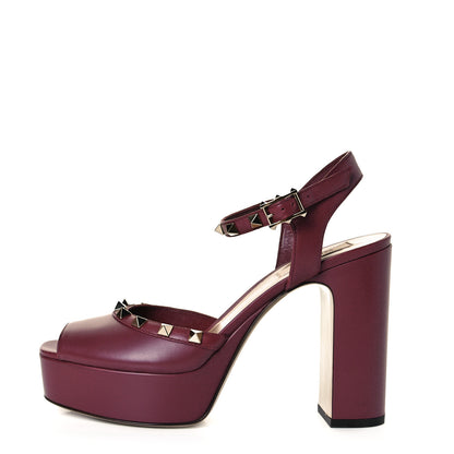 Valentino Garavani Calfskin Rockstud Platform Sandals 38.5 Cerise 1 of 9