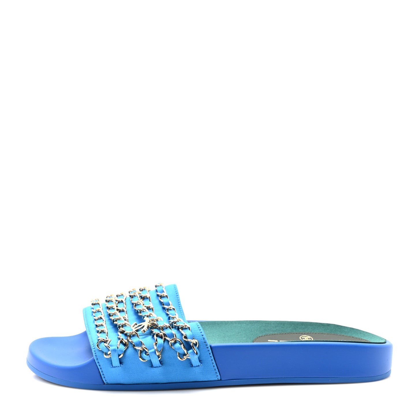 Satin Chain Flat Sandals 39 Bright Blue