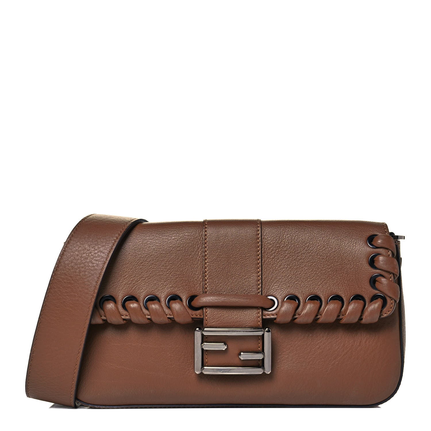 Fendi Vitello Dolce Lace Up Baguette Brownie 1 of 9