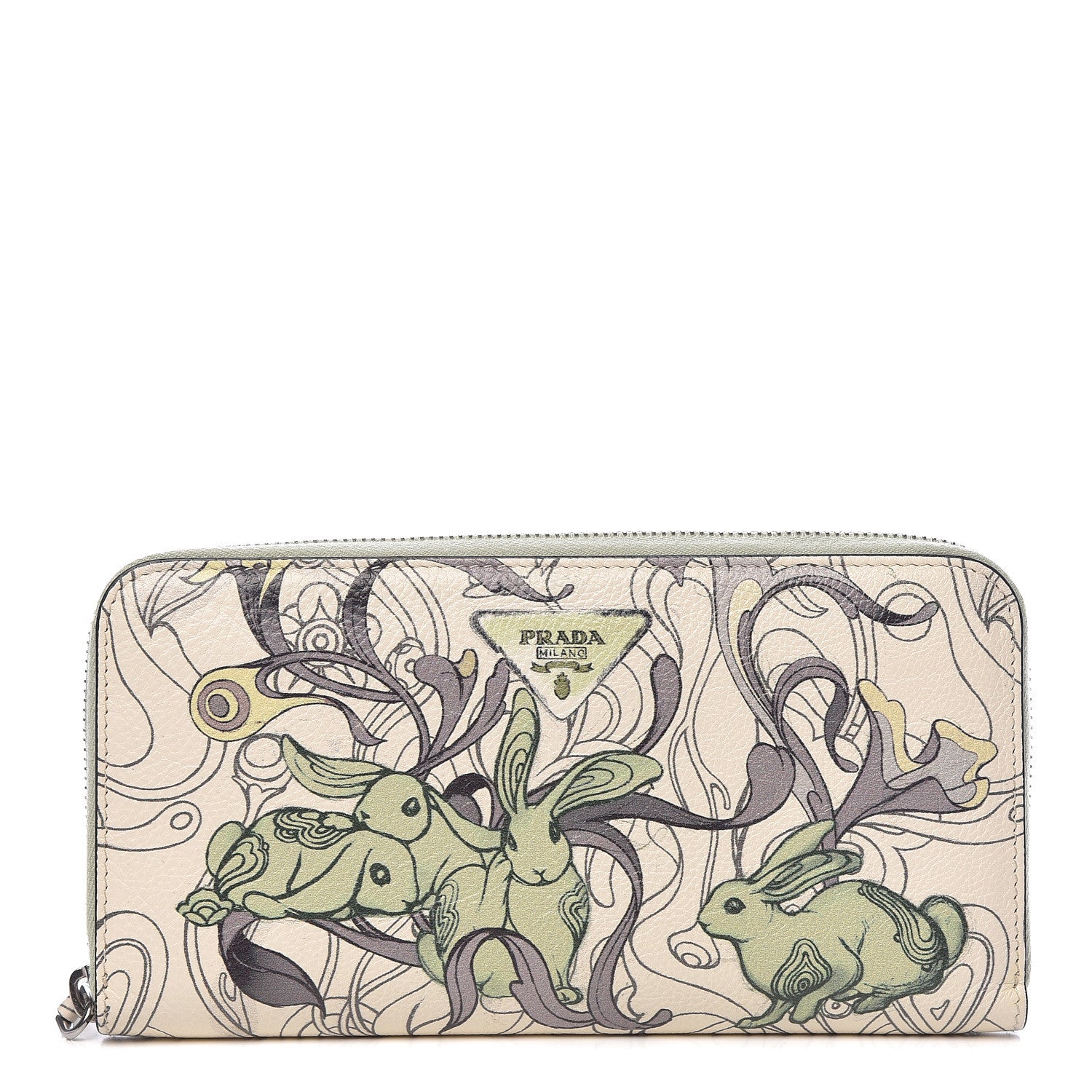 Prada X JAMES JEAN Glace Calfskin Rabbit Print Zip Around Wallet Giada 1 of 8