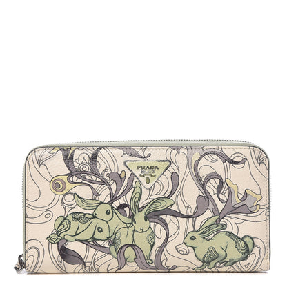 Prada X JAMES JEAN Glace Calfskin Rabbit Print Zip Around Wallet Giada 1 of 8