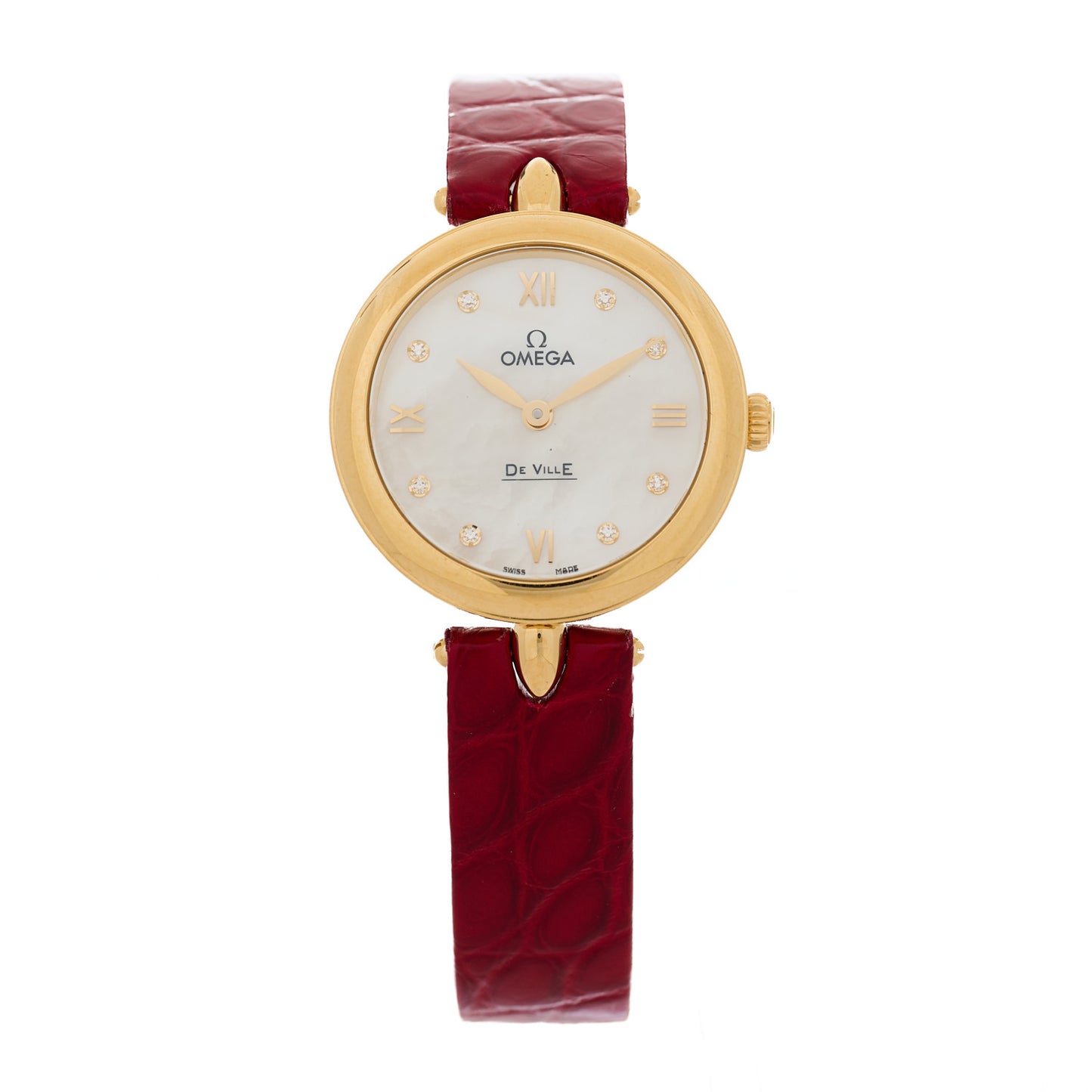 18K Yellow Gold Alligator Diamond Mother of Pearl 27mm De Ville Prestige Quartz Watch 424.53.27.60.55.001
