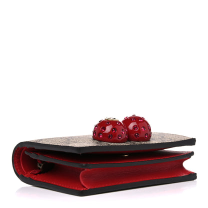 Gucci GG Supreme Monogram Cherry Embellished Card Case Wallet Hibiscus Red 4 of 8