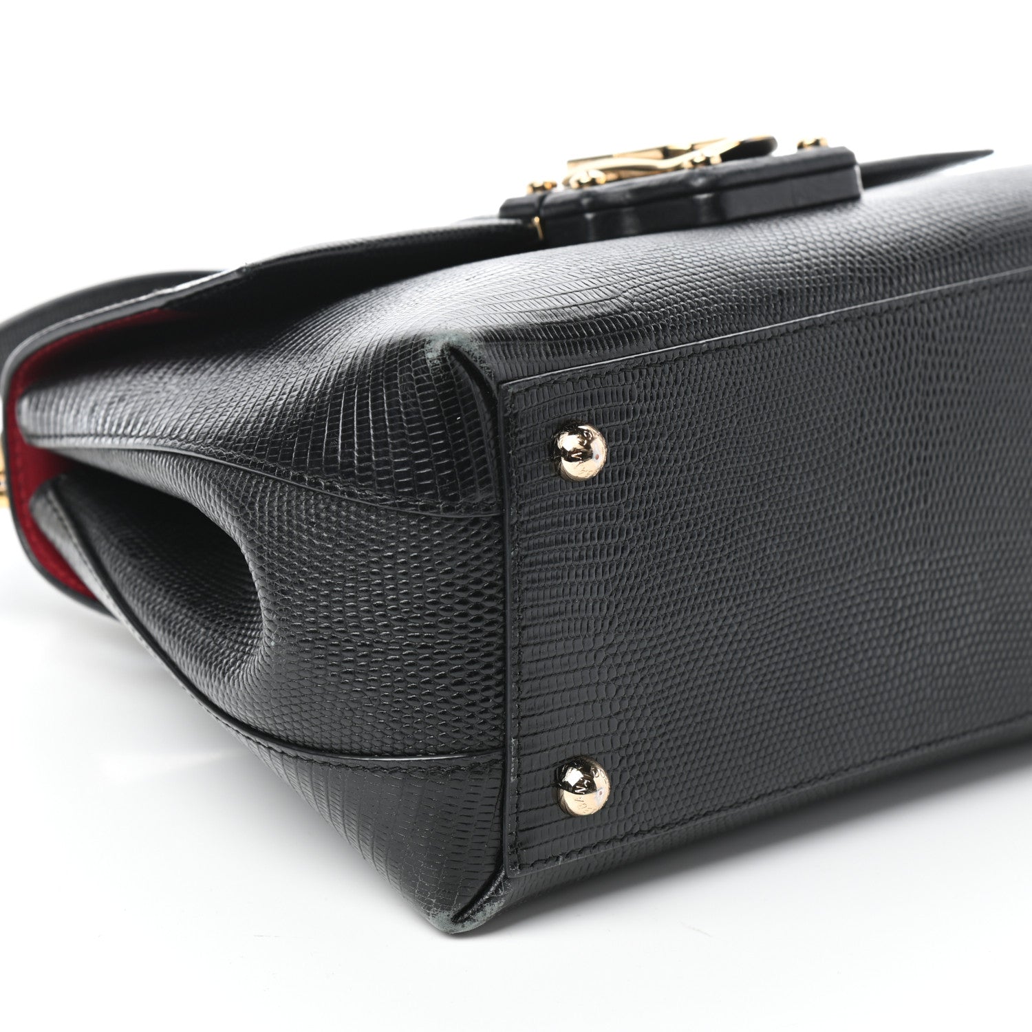 Dolce & Gabbana Calfskin Iguana Embossed Small Lucia Satchel Black 8 of 10