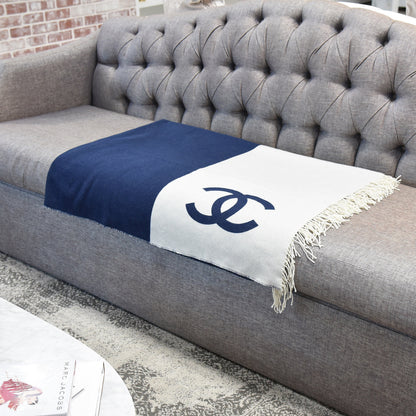 Chanel Merino Wool Cashmere CC Throw Blanket Navy White 2 of 4