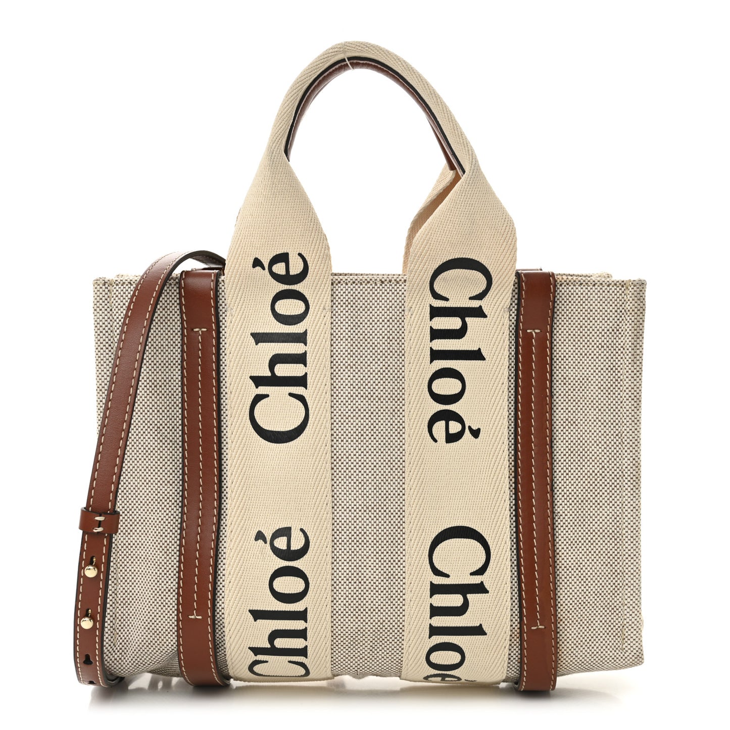 Cotton Calfskin Small Woody Ribbon Tote With Strap White Brown