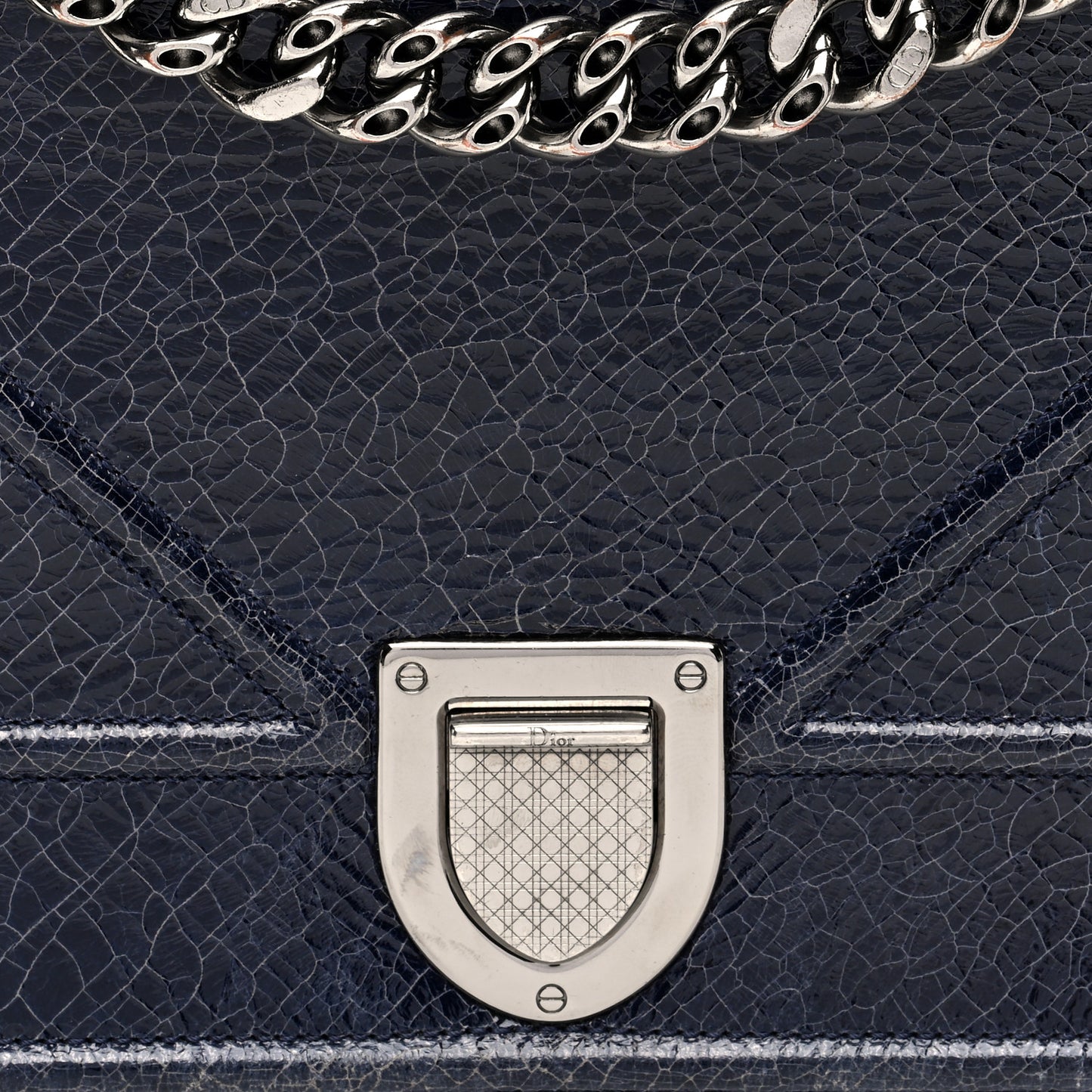 Crackled Deerskin Medium Diorama Flap Bag Navy