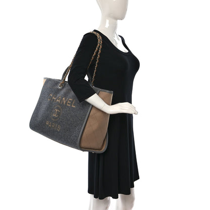 Chanel Wool Felt Large Deauville Tote Grey Beige 2 of 9