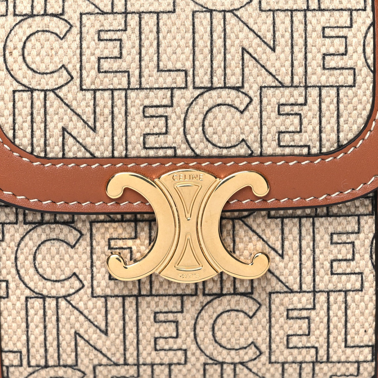 Celine Textile Calfskin All Over Print Small Triomphe Wallet Natural Tan 10 of 11