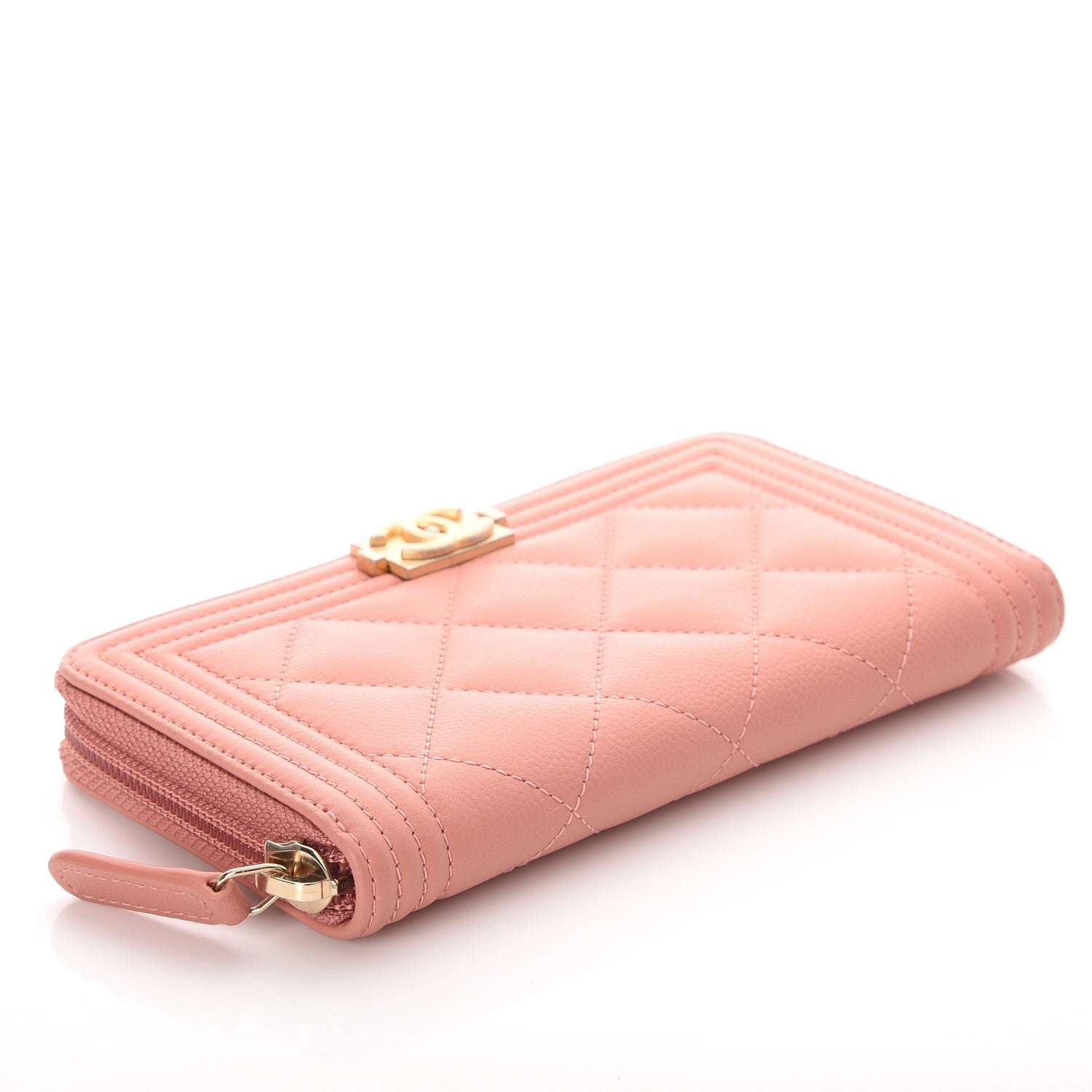 Chanel Caviar Quilted Boy Small Zip Around Wallet Pink 4 of 8