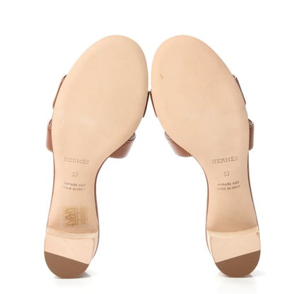 Hermes Calfskin Oasis Sandals 37 Gold 5 of 9
