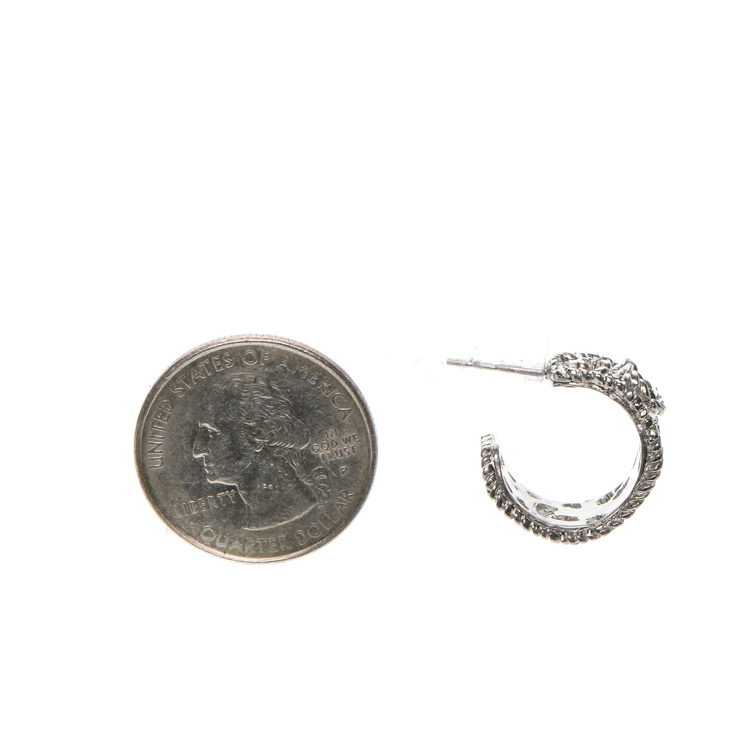 Chanel CC Camellia Hoop Earrings Silver 2 of 4