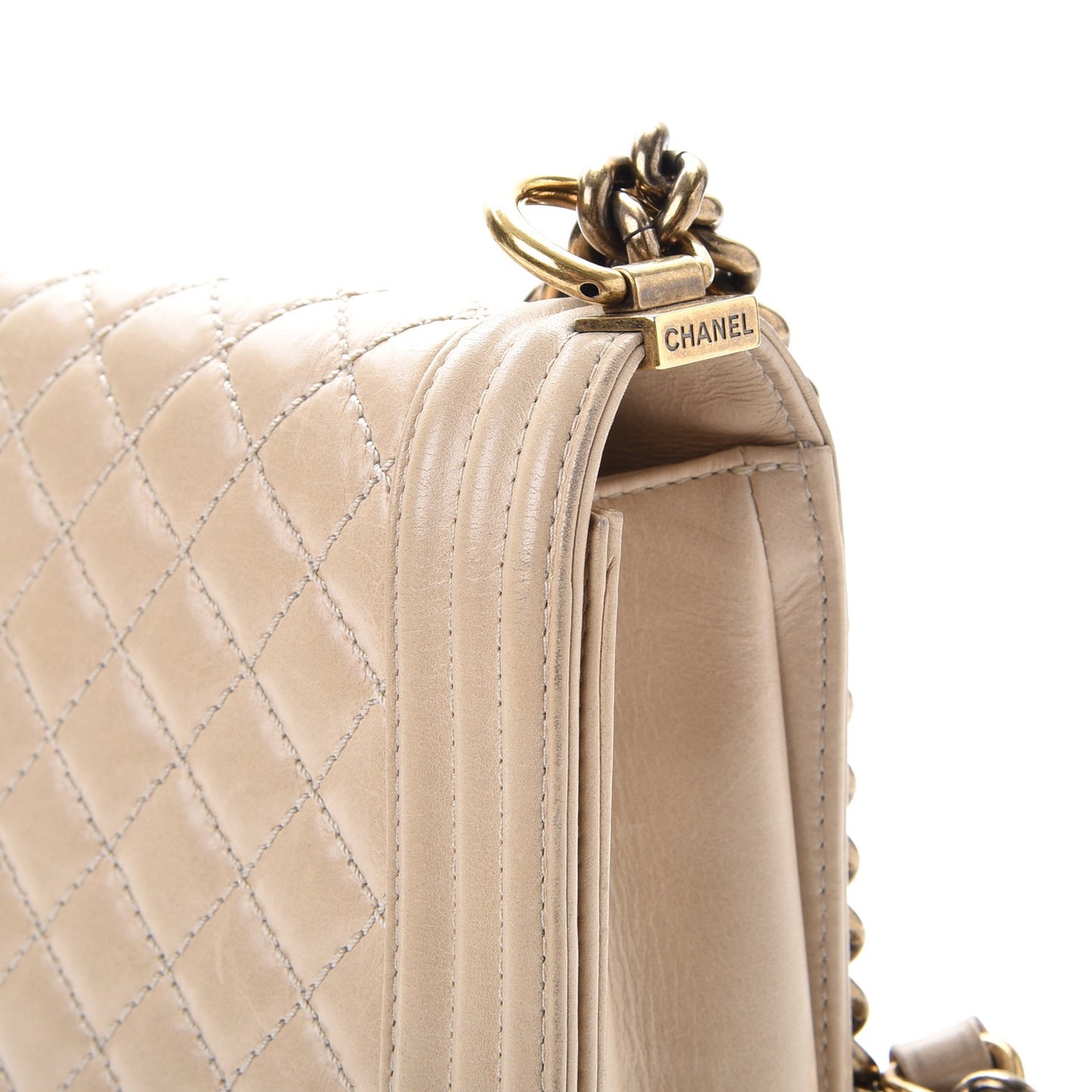 Calfskin Quilted Large Boy Flap Beige