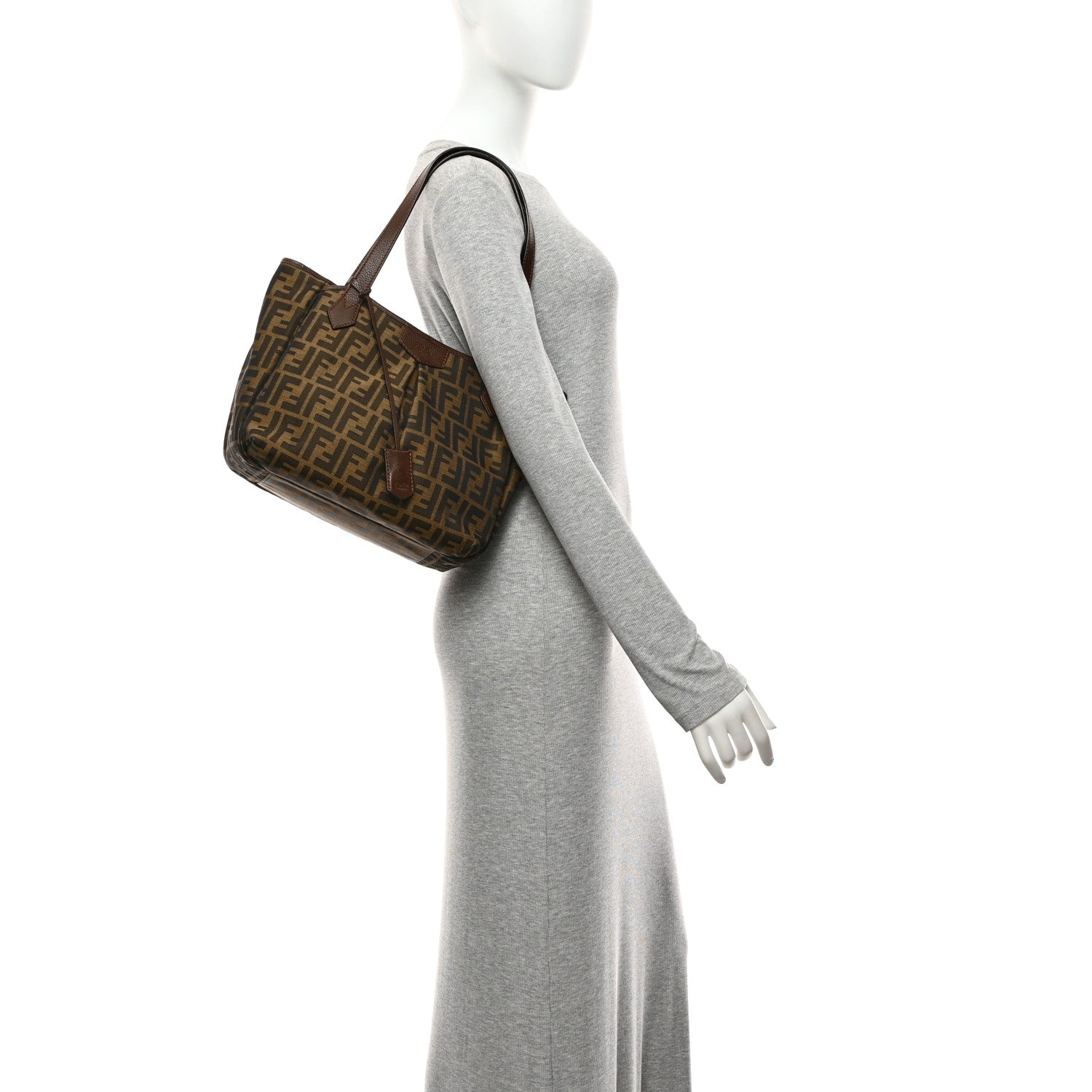 Fendi Zucca Vitello Artic Medium Shopping Tote Tobacco Castagna 2 of 13