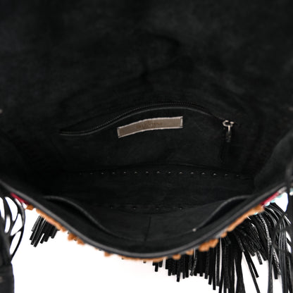 Valentino Garavani Pebbled Calfskin Embroidered Rockstud Rolling Fringe Messenger Black 5 of 15
