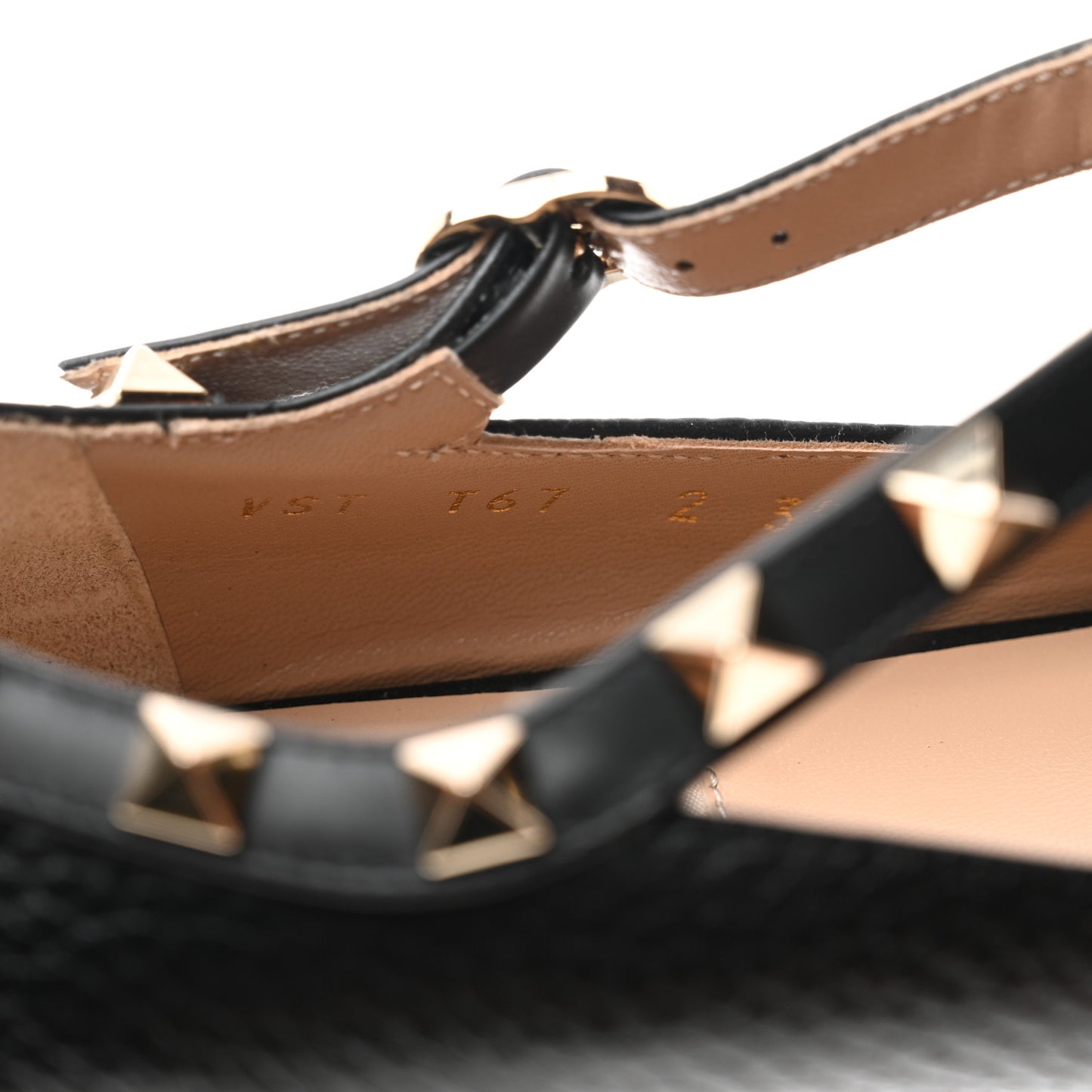 Pebbled Calfskin Rockstud Ankle Strap Ballerina Flats 39 Black