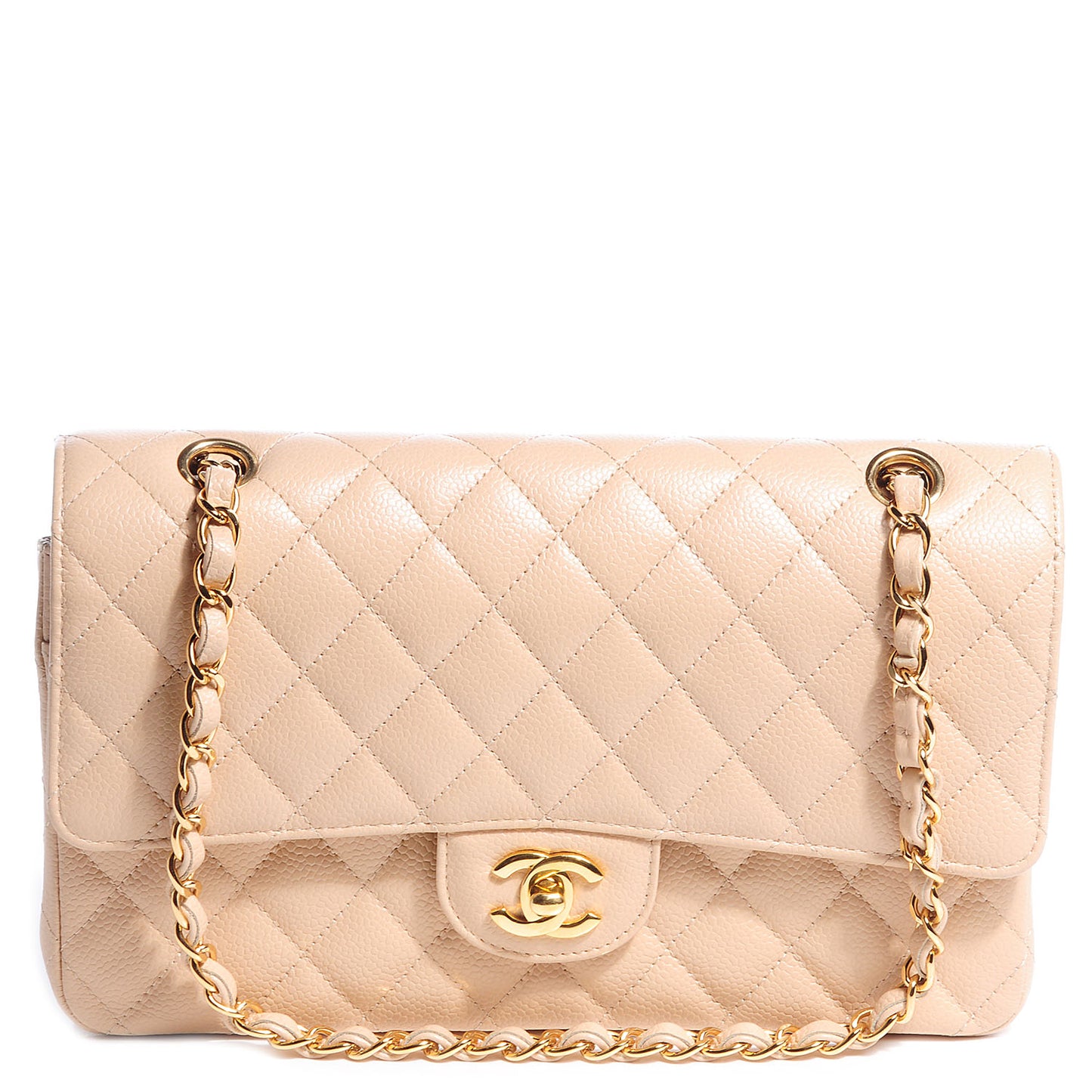 Caviar Quilted Medium Double Flap Beige Clair