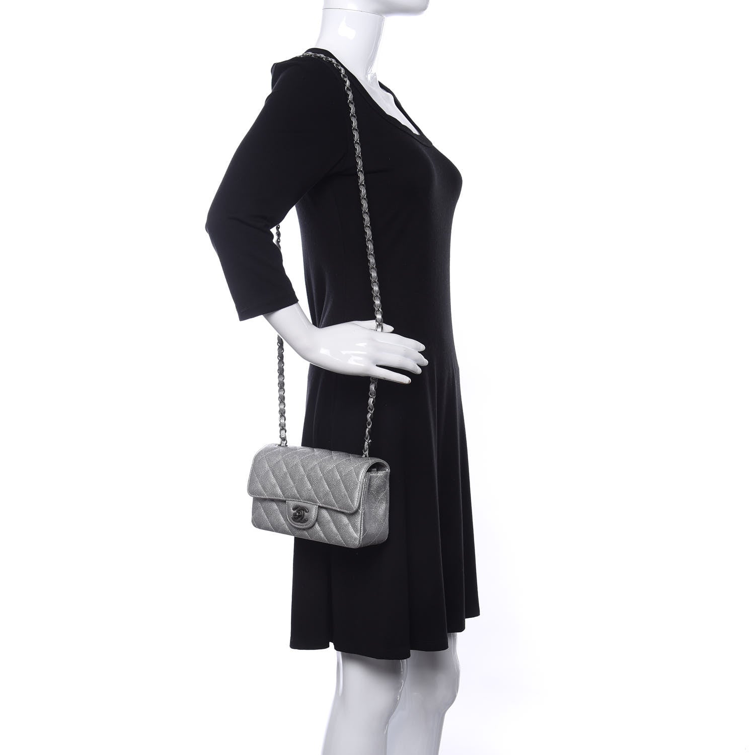 Chanel Metallic Caviar Quilted Mini Rectangular Flap Silver 2 of 10
