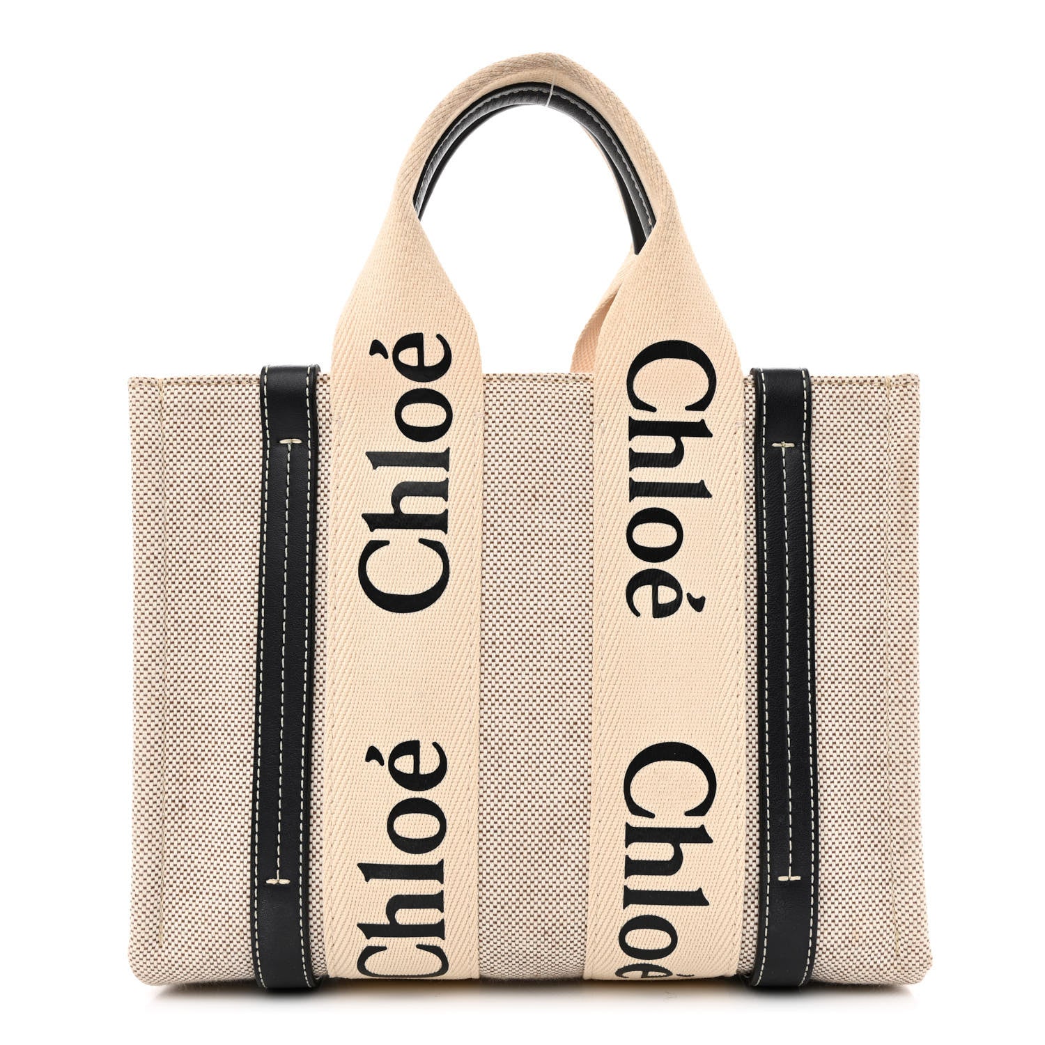 Chloe Cotton Calfskin Small Woody Ribbon Tote White Blue 1 of 11