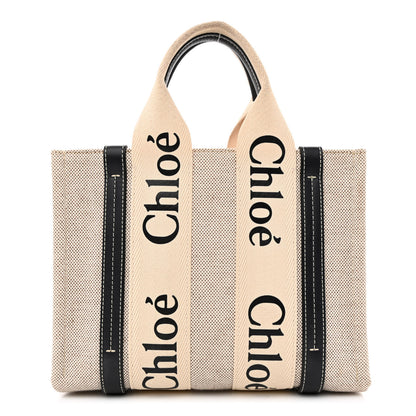 Chloe Cotton Calfskin Small Woody Ribbon Tote White Blue 1 of 11