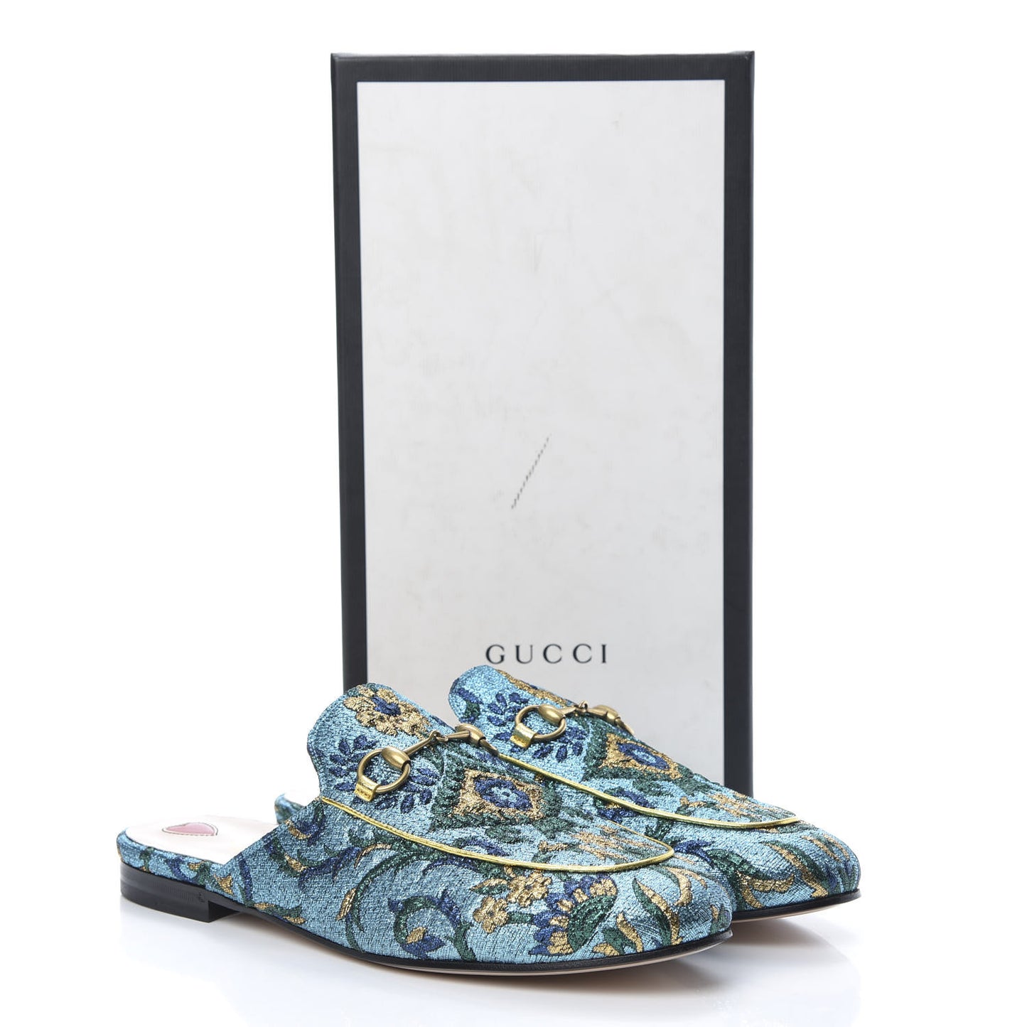 Iridescent Brocade Womens Princetown Slippers 39.5 Azure Multicolor Oro