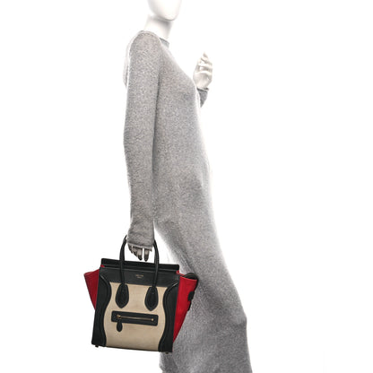 Celine Canvas Smooth Calfskin Micro Tri-Color Luggage Carmin 3 of 18