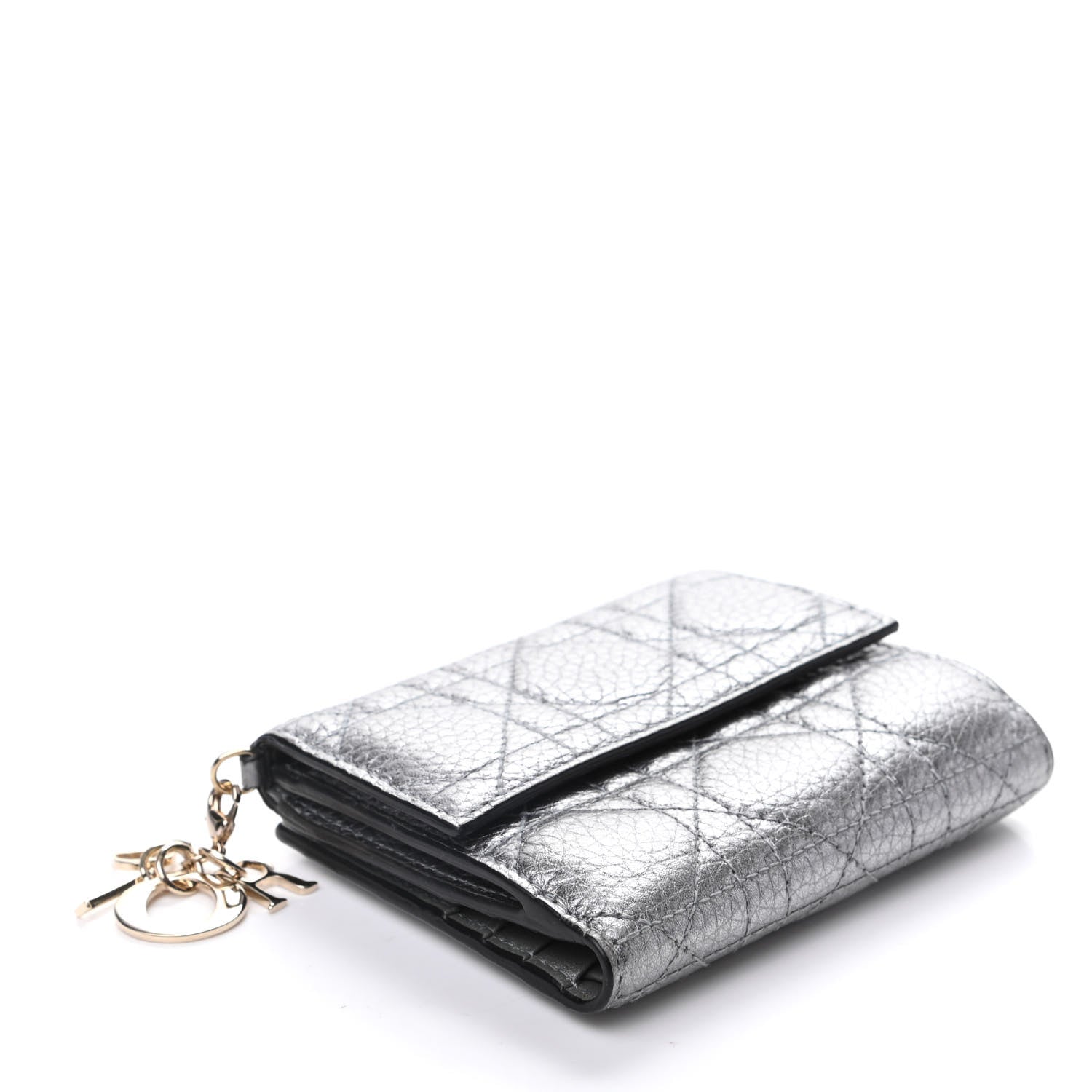 Christian Dior Metallic Grained Calfskin Cannage Lady Dior French Wallet Steel 4 of 9