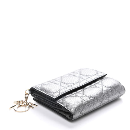 Christian Dior Metallic Grained Calfskin Cannage Lady Dior French Wallet Steel 4 of 9