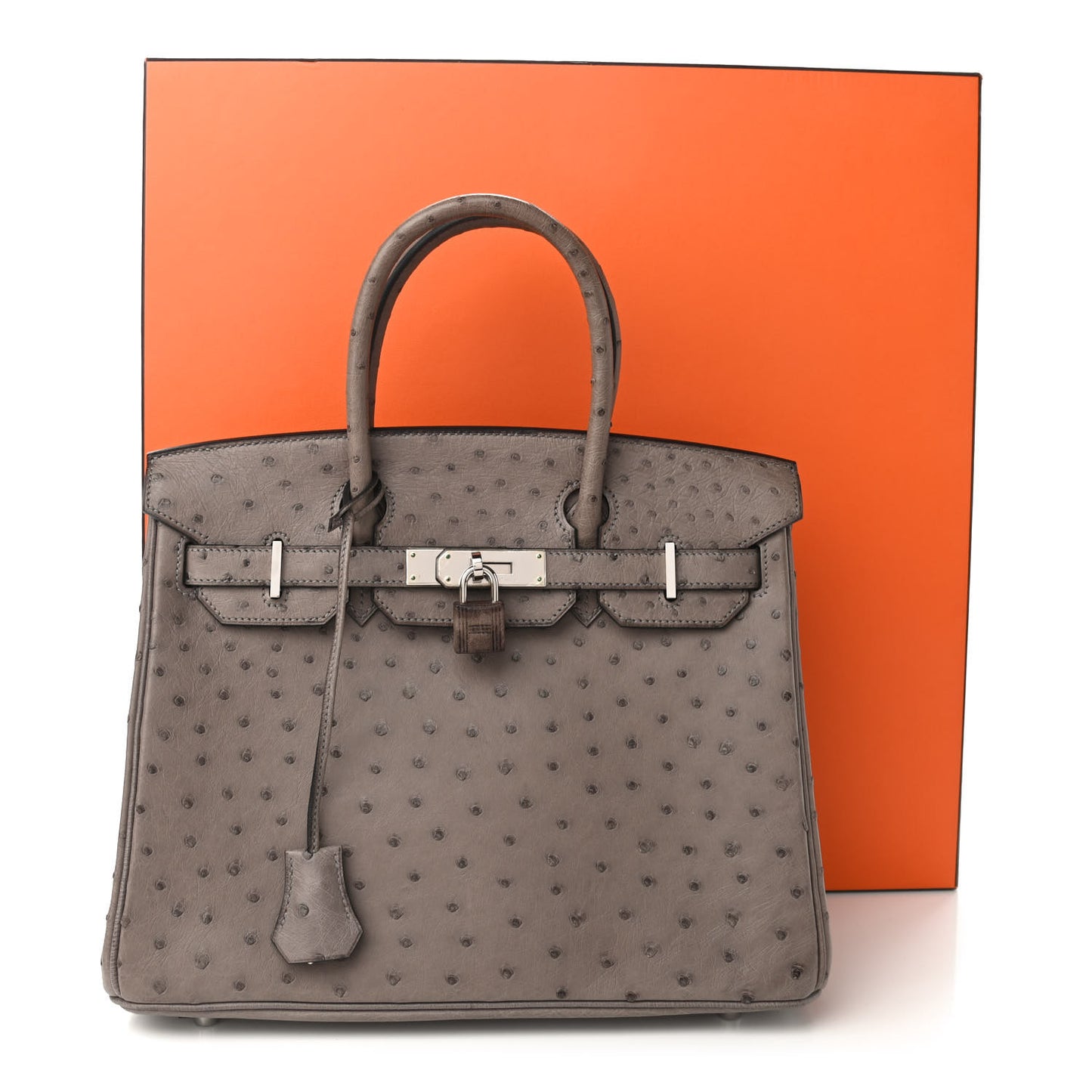 Ostrich Birkin 30 Gris Tourterelle