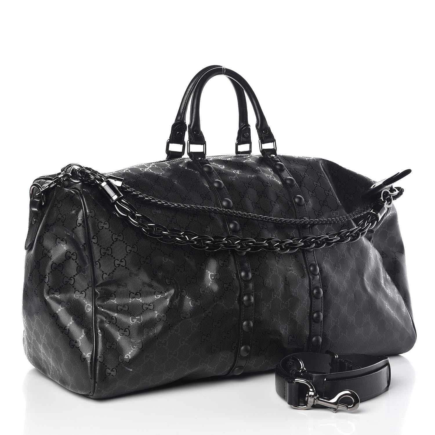 Gucci Imprime Monogram Studded Large Carry On Duffle Black 3 of 12