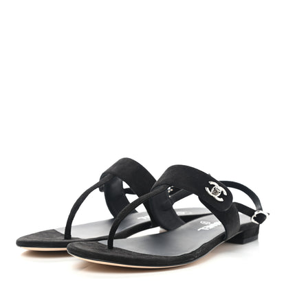 Chanel Suede CC Thong Sandals 38 Black 3 of 9